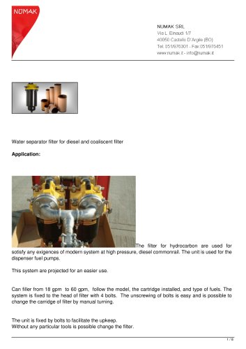 Water separator filter for hydrocarbon