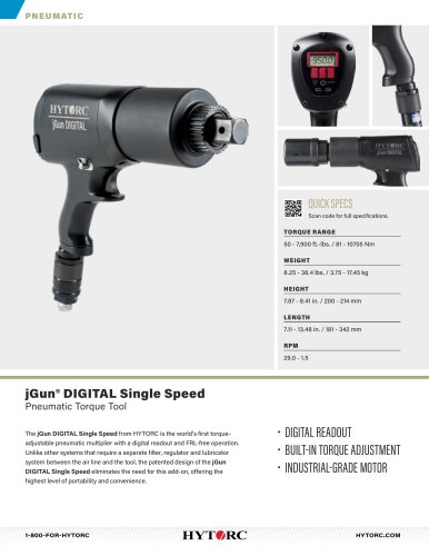 jGun DIGITAL SINGLE SPEED Pneumatic Torque Tool Cut Sheet