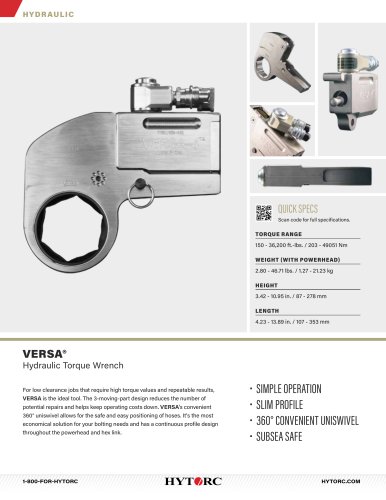 VERSA Hydraulic Torque Wrench Cut Sheet