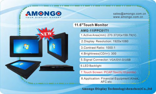 Amongo 11.6inch industrial PCAP Touch Screen LCD monitor(AMG-11IPPC01T1)