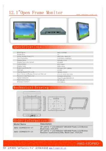 Amongo 12'' Open frame touch screen industrial LCD Monitor/LCD display/ industrial lcd monitor