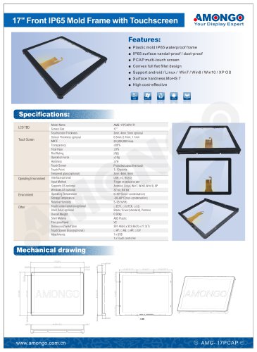 Amongo 17inch Front IP65 Mold Frame with Touchscreen