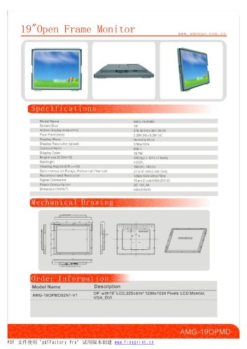 Amongo 19'' Open frame touch screen industrial LCD Monitor/AMG-19OPMD