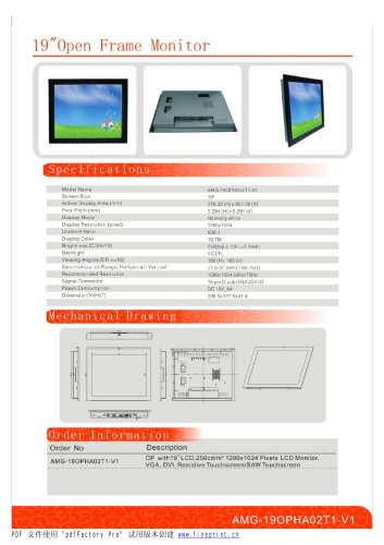 Amongo 22''Open Frame lcd monitor with Touch screen panel