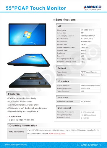 Amongo 55inch Digital signage monitor, PCAP Multi Touch(AMG-55IPGV01T2)