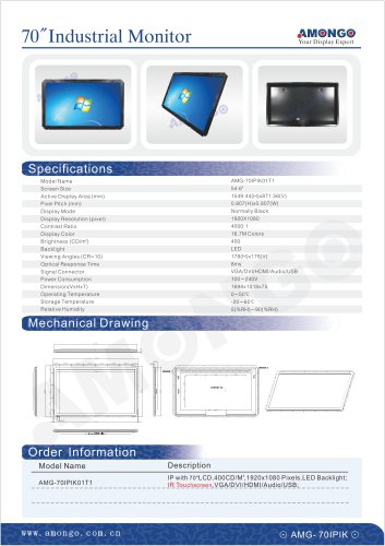 Amongo 70inch wide screen industrial monitor with IR Touch screen