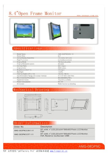 Amongo 8.4'' Open frame LCD Monitor/ LCD display/ touch screen industrial lcd monitor