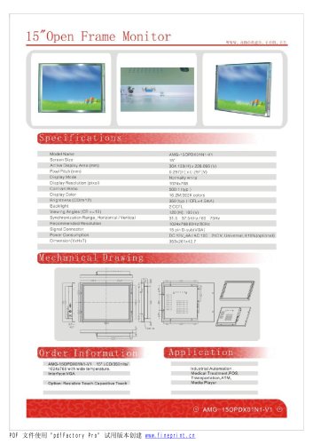 Amongo Open frame touch screen industrial LCD Monitor with touchscreen/AMG-15OPMD