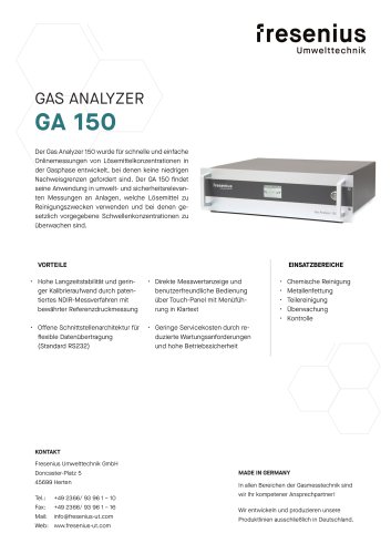 Gas Analyzer GA150 Datenblatt