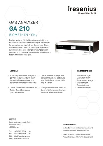 Gas Analyzer GA210 Biomethan Datenblatt