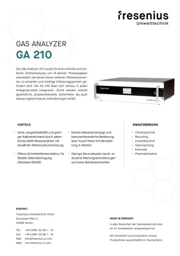 Gas Analyzer GA210 Datenblatt