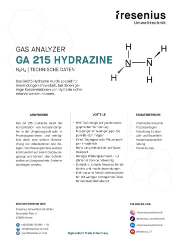 Gas Analyzer GA215 Hydrazin Datenblatt