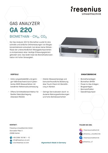 Gas Analyzer GA220 Biomethan Datenblatt
