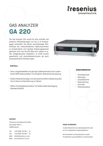 Gas Analyzer GA220 Datenblatt
