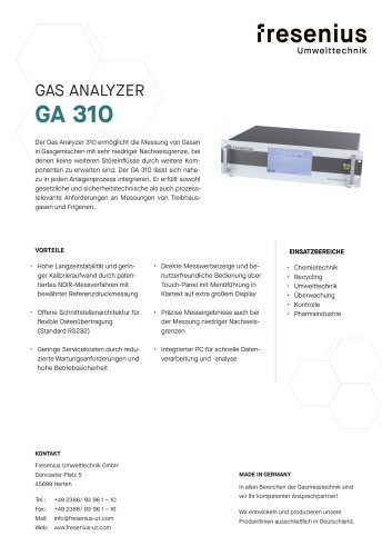 Gas Analyzer GA310 Datenblatt