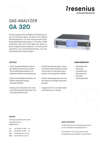 Gas Analyzer GA320 Datenblatt