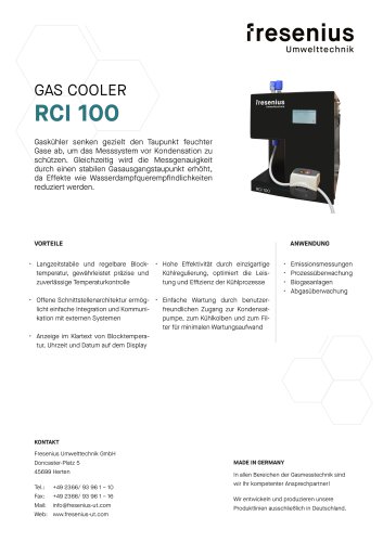 Messgaskühler RCI 100 Datenblatt