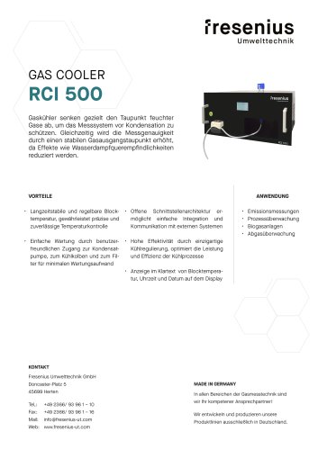 Messgask&uuml;hler RCI 500 Datenblatt