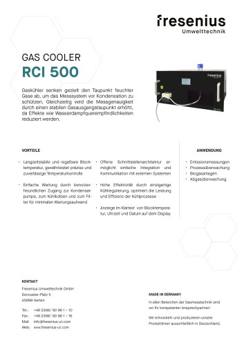 Messgaskühler RCI 500 Datenblatt