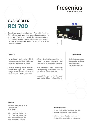Messgaskühler RCI 700 Datenblatt