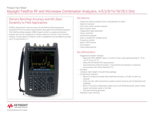 Keysight FieldFox RF and Microwave Combination Analyzers, 4/6.5/9/14/18/26.5 GHz