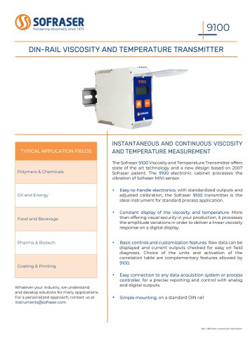 9100 - DIN Rail viscosity and temperature transmitter