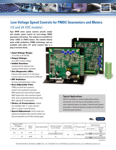 Low-Voltage Speed Controls for PMDC Gearmotors and Motors