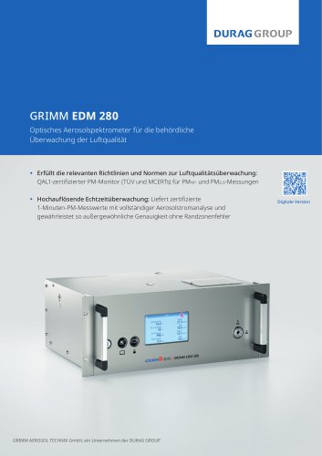 EDM 280 Optisches Aerosolspektrometer f&uuml;r die beh&ouml;rdliche &Uuml;berwachung der Luftqualit&auml;t