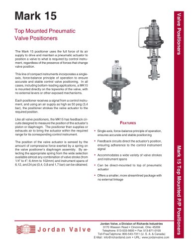 Mark 15 Top Mounted Pneumatic Valve Positioners