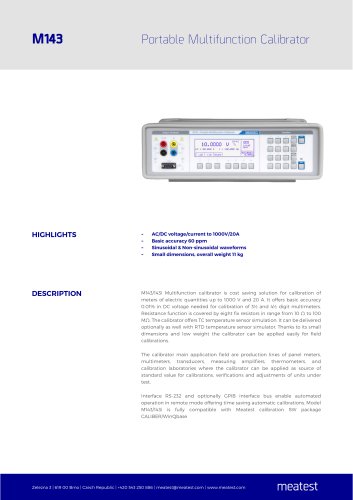 M143 Portable Multifunction Calibrator