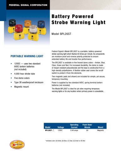 BPL26ST Battery Powered Strobe Warning Light