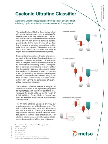 Cyclonic Ultrafine Classifier Technical Data Sheet